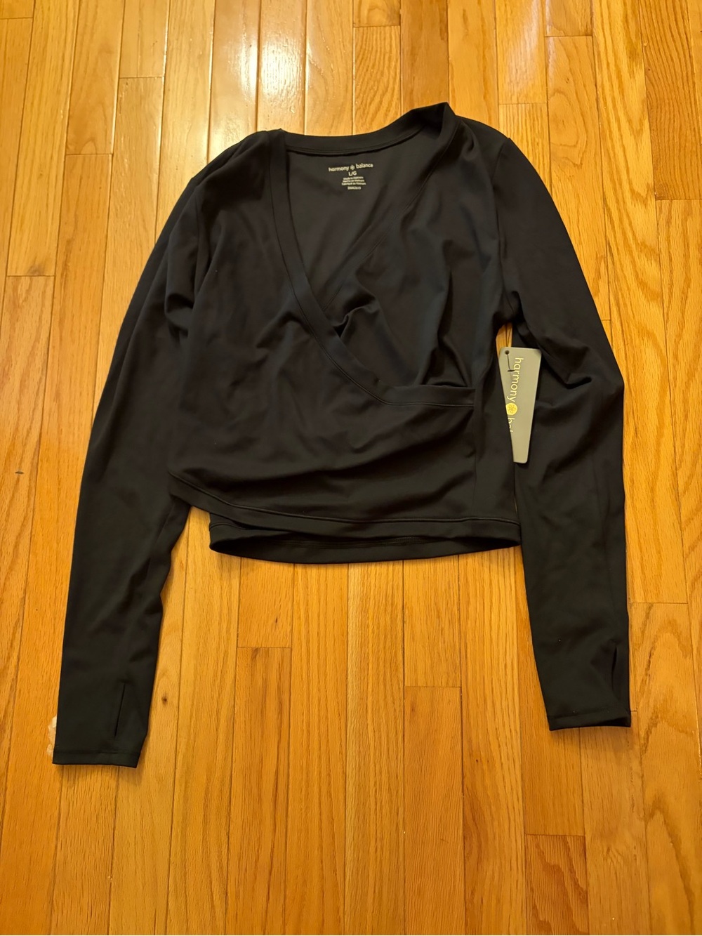 Black Long-Sleeve Wrap Crop Top